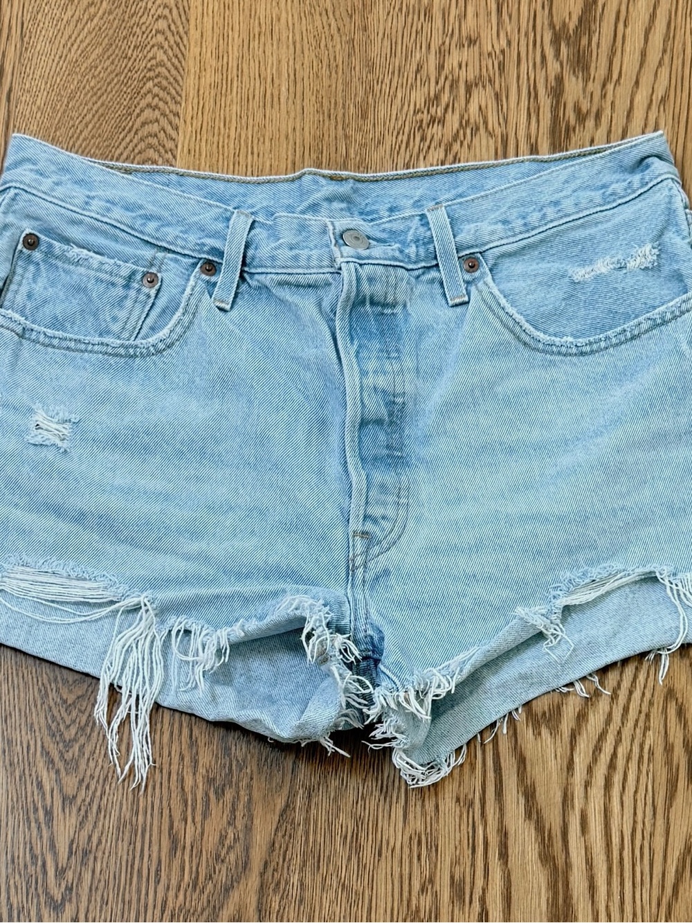 Levi's Light Blue Distressed Denim Shorts